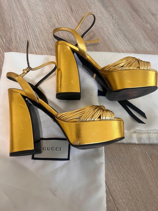 Gucci Metallic Gold Knotted Platform Sandals